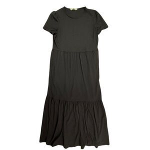 Boden Short Sleeve Tiered Maxi Dress 6P Black Minimalist Capsule Bohemian